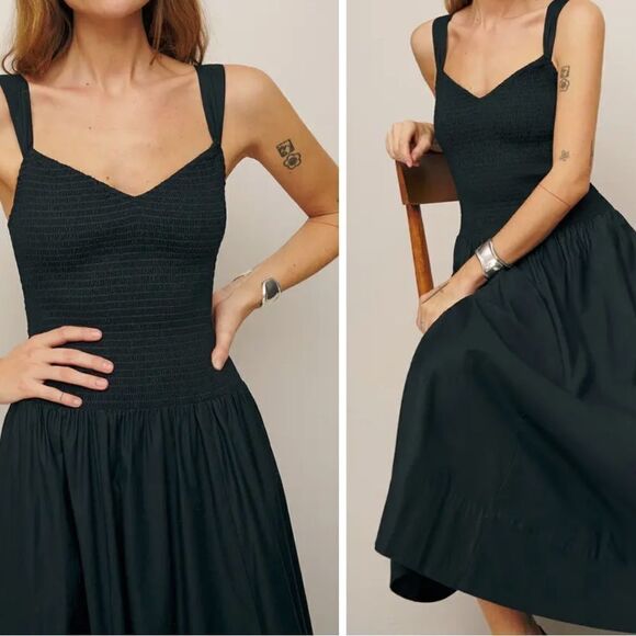 Reformation Sariah smocked organic cotton midi dress size 10 NEW $278 - Picture 2 of 6